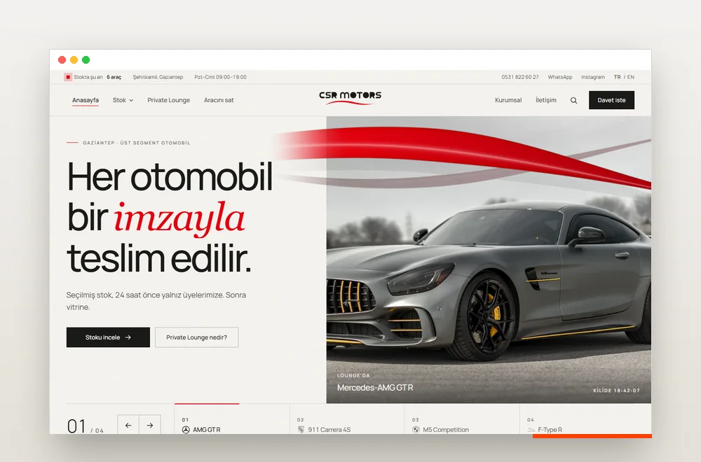 CSR Motors araç satış sitesi — Kirpisoft