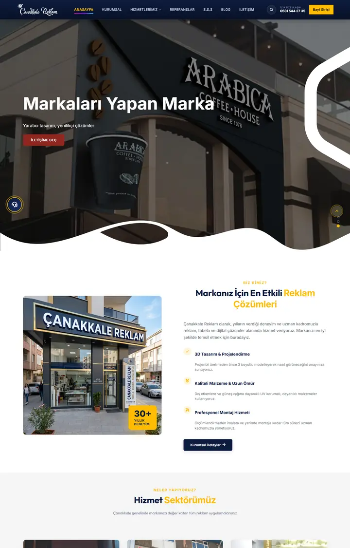 Çanakkale Reklam sitesinin ekran görüntüsü