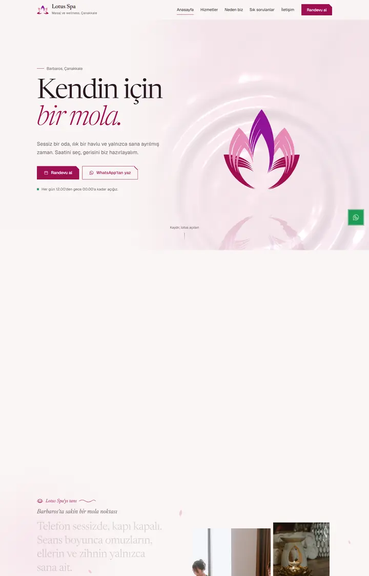 Lotus Spa sitesinin ekran görüntüsü
