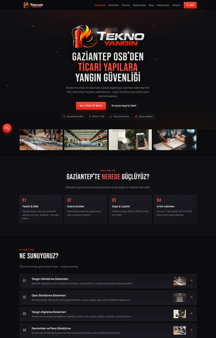 Öz Tekno Yangın sitesinin ekran görüntüsü