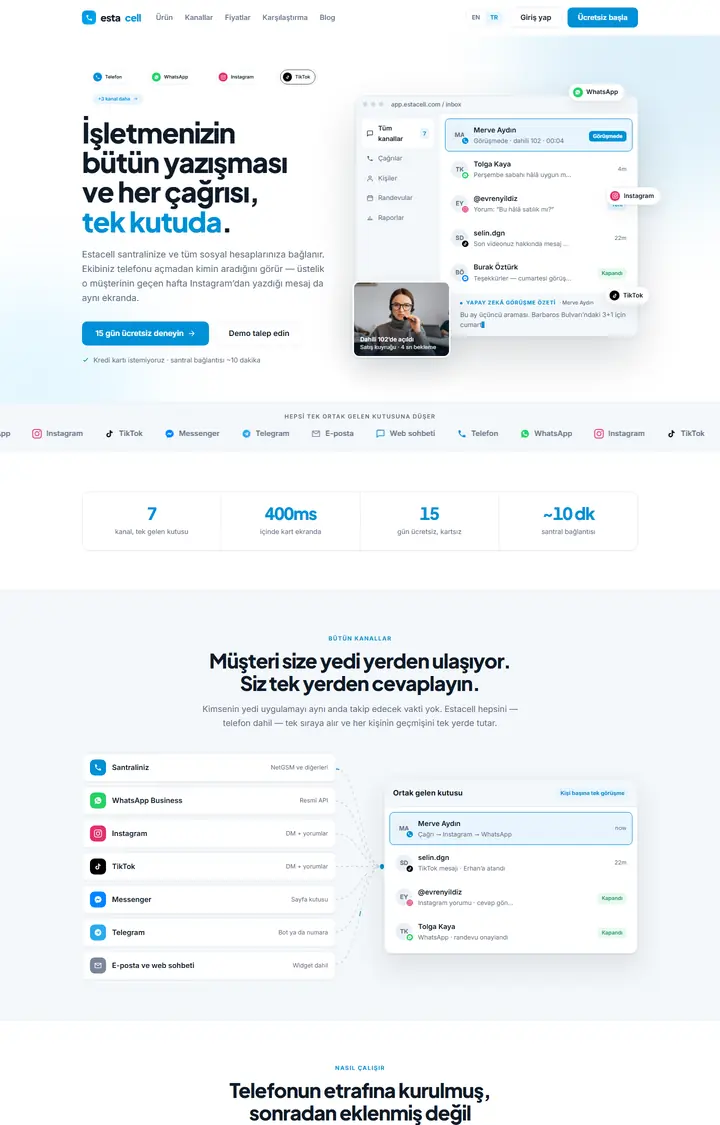 Estacell sitesinin ekran görüntüsü