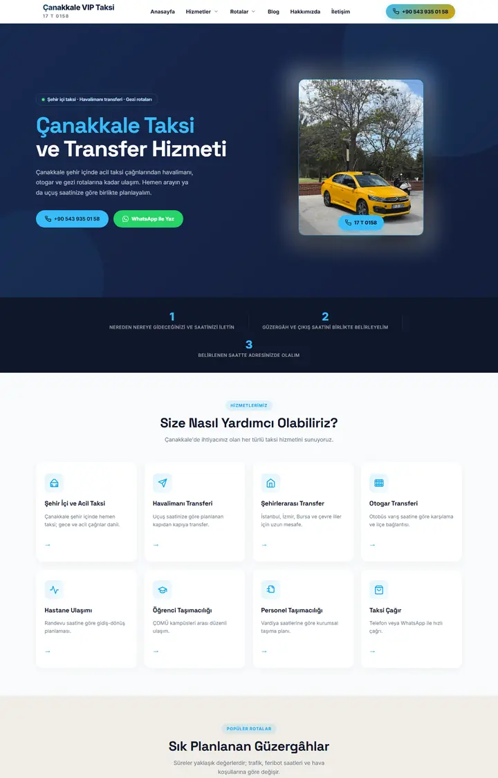 VIP Taksi Çanakkale sitesinin ekran görüntüsü
