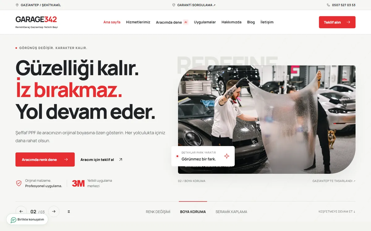 GARAGE342 sitesinin masaüstü görünümü