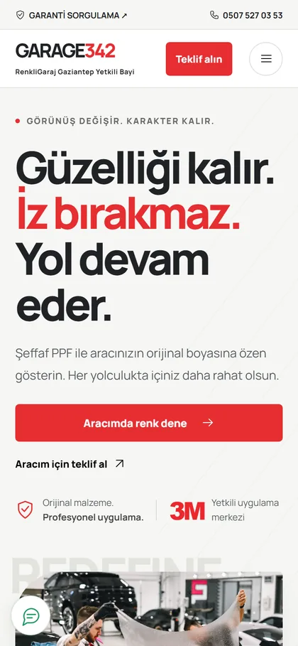 GARAGE342 sitesinin telefon görünümü